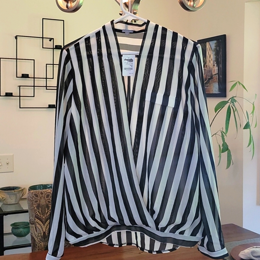 Black and white stripped crossover top